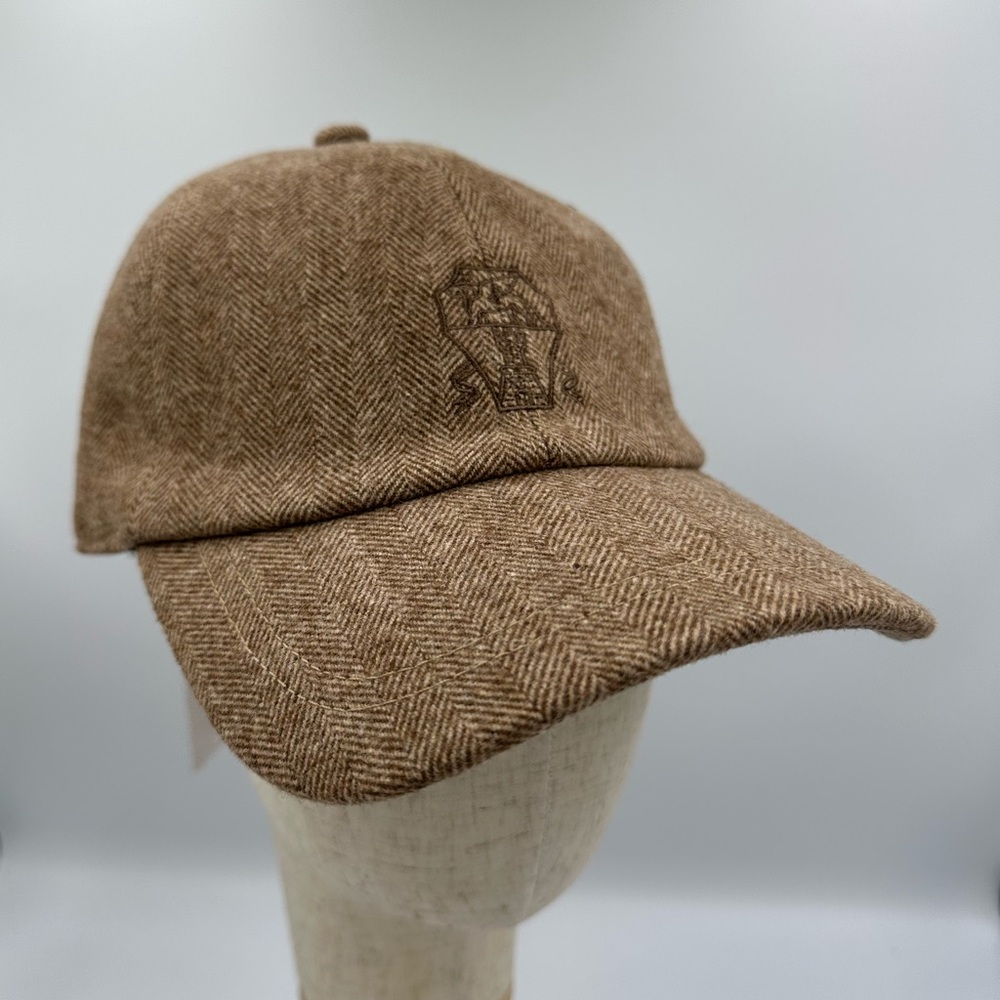 Brunello Cucinelli Brown Herringbone Baseball Cap 100% Cotton Made in Italy Hat - Picture 2 of 10